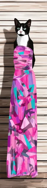 Cat bookmarks illustration of a cat wearing a tall pink dress